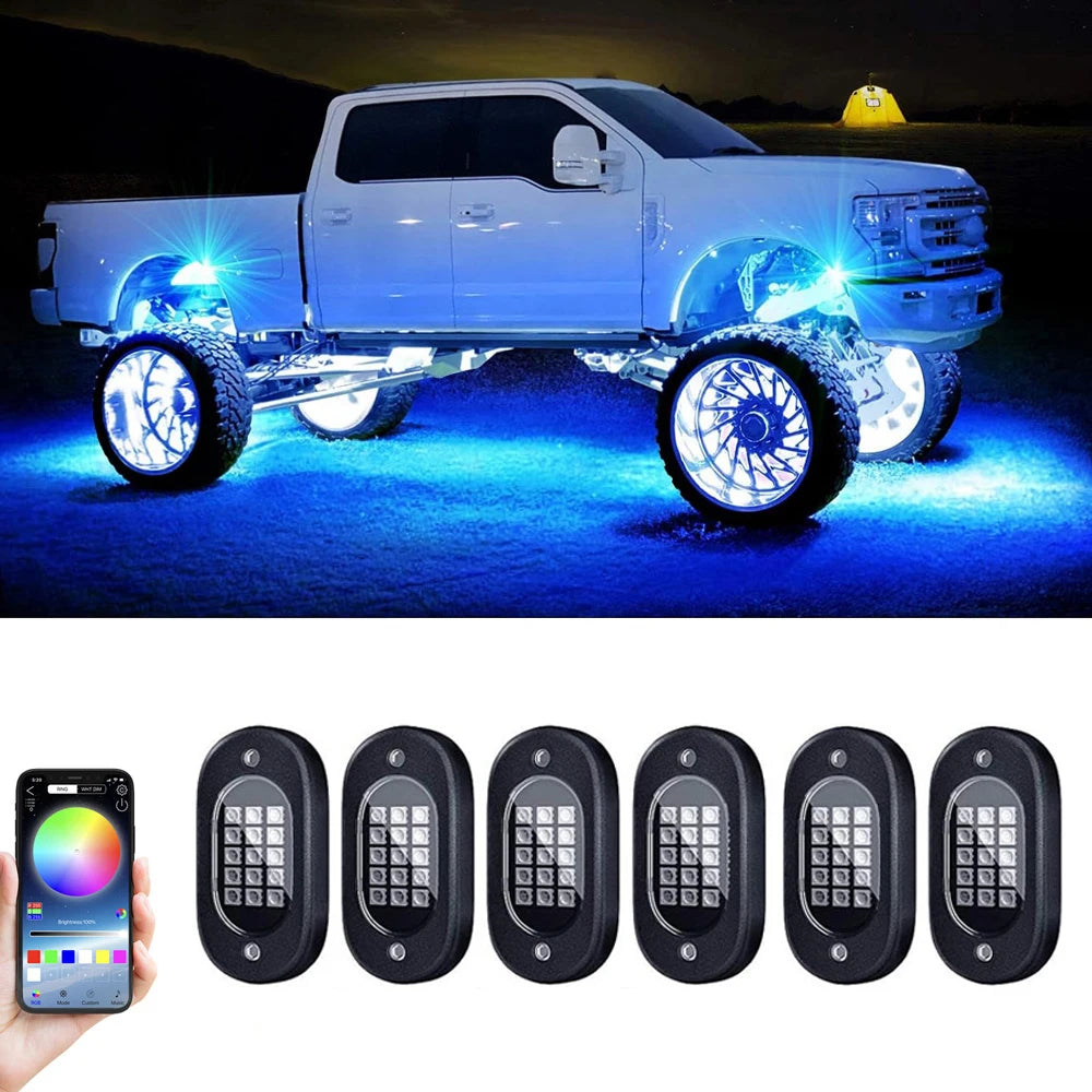 RGB truck underglow LED light kit with 6 pods and smartphone app control