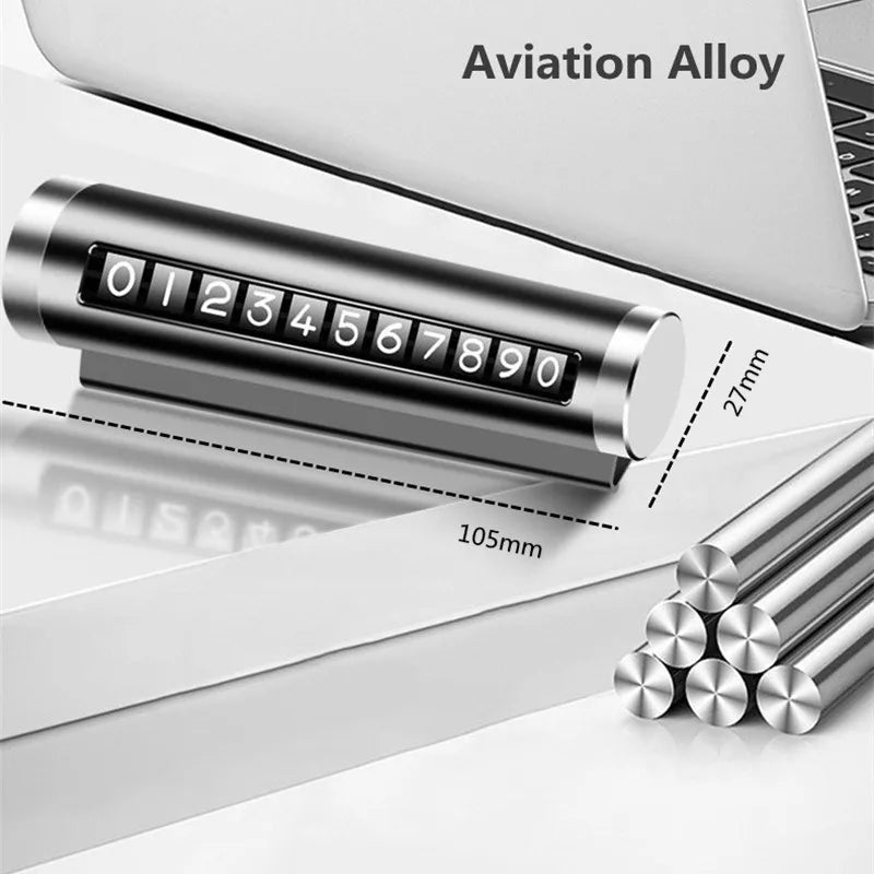 Metal car parking number plate made from aviation alloy with dimensions 105mm length and 27mm height