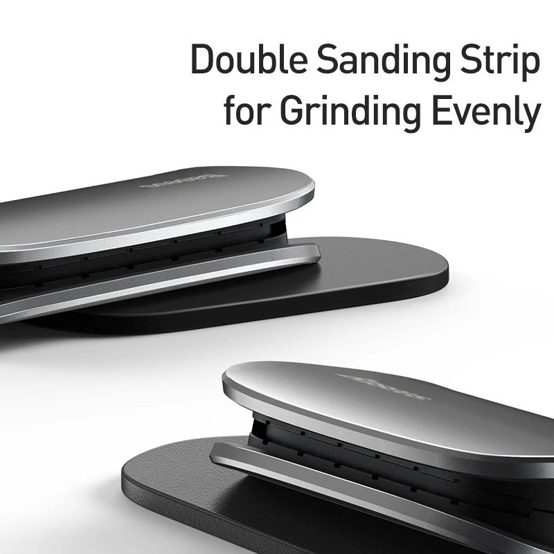 Close-up of rubber edge being reshaped with Baseus blade repair tool