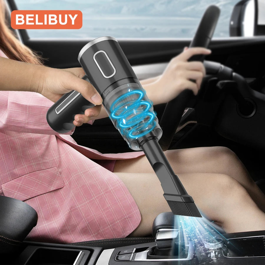Open dust container showing debris removal from BELIBUY vacuum