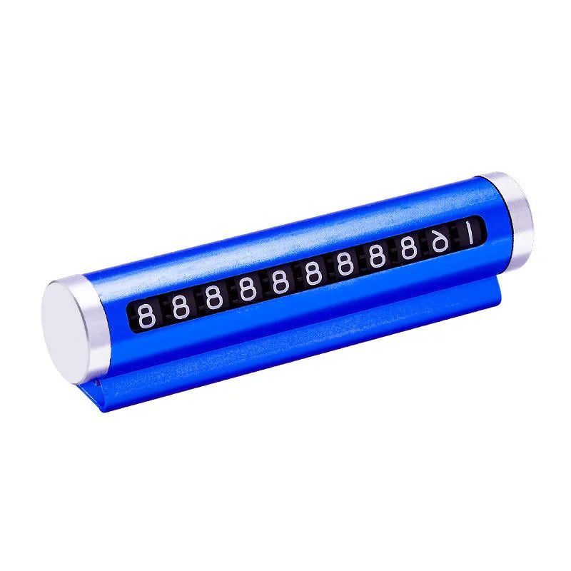 Blue metal car parking number plate with rotating digits for windshield display