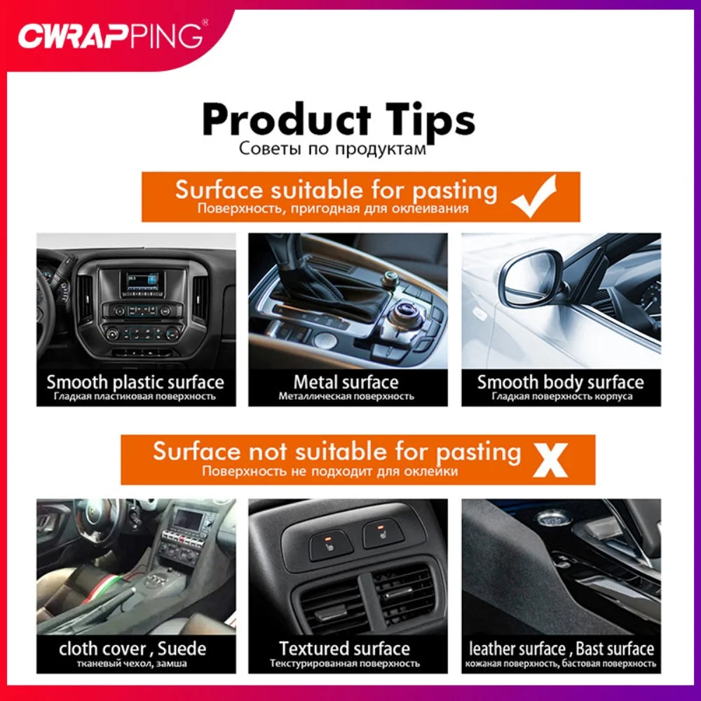 Product tips showing compatible and incompatible surfaces for brushed aluminum wrap application