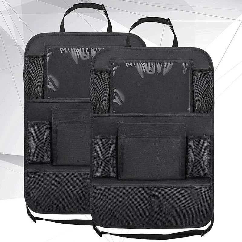 Complete package of car back seat organizer with tablet holder for family travel