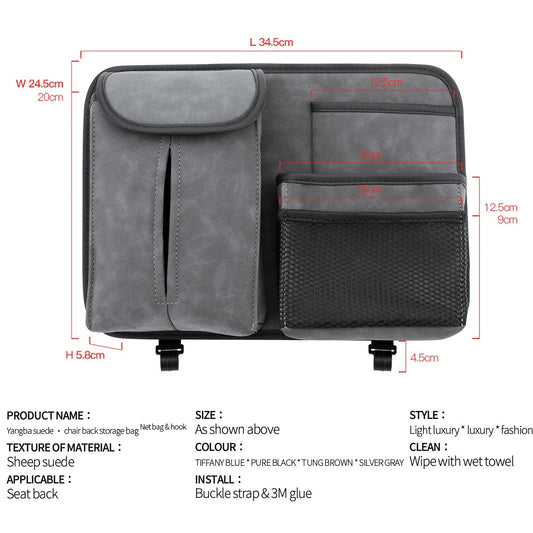 Side view of back seat pocket organizer showing storage compartments