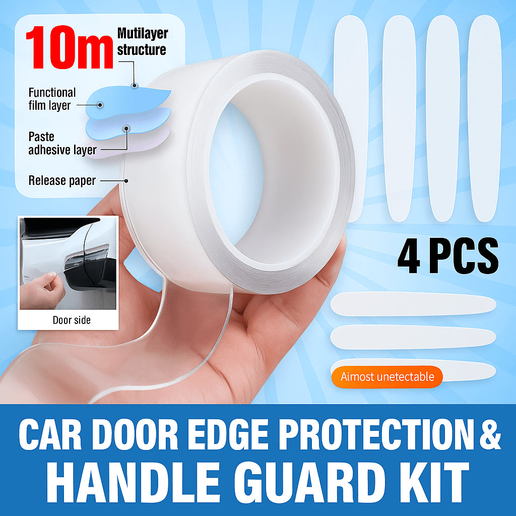 Car door edge protection strip and handle guard kit for 1-door scratch prevention