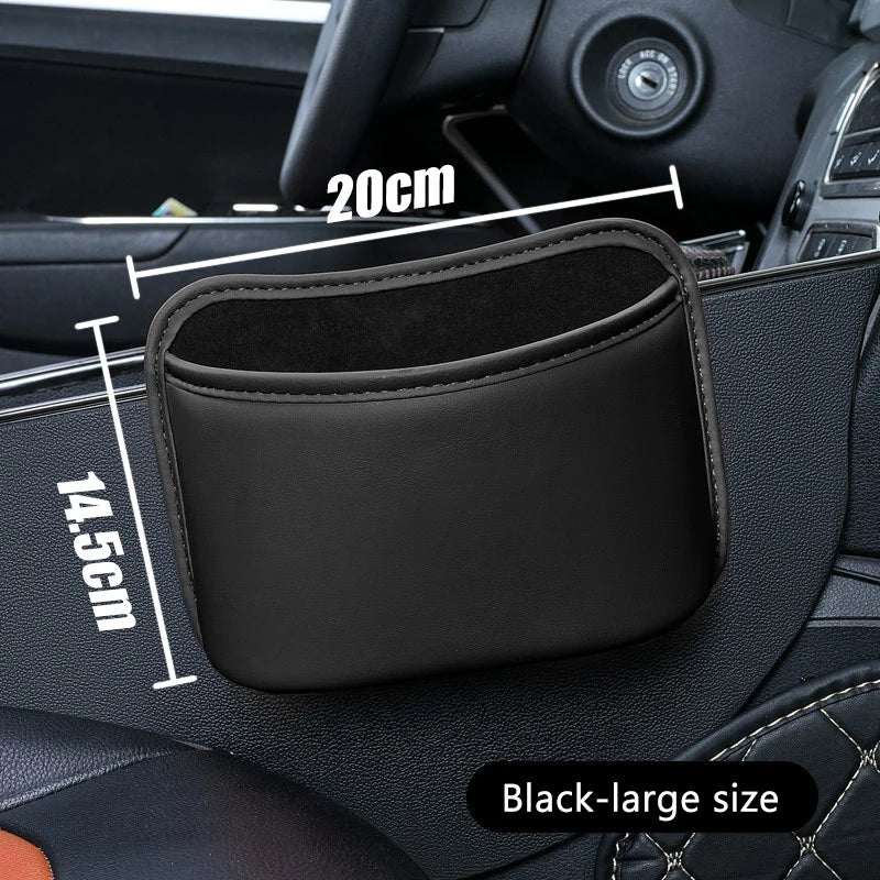 Black large PU leather car door storage organizer mounted on door panel, 7.87in wide
