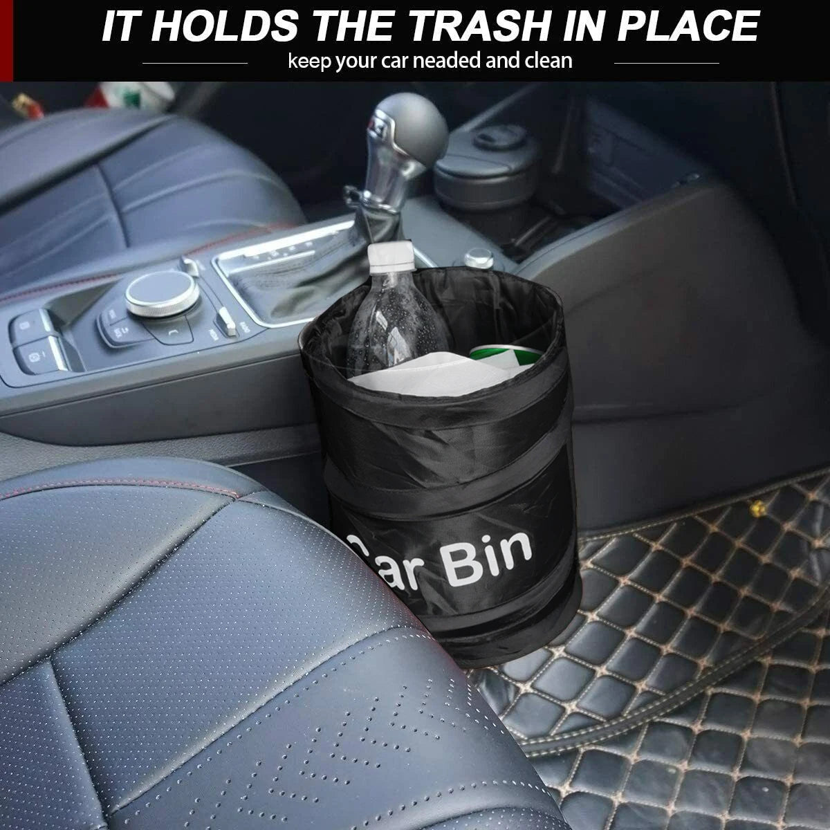 Step-by-step folding of collapsible car trash basket for compact storage