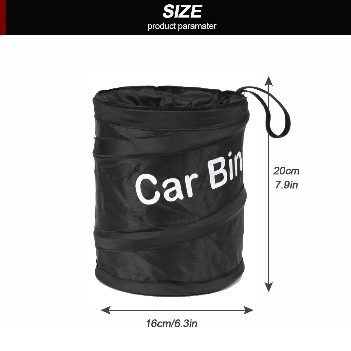 Top carry handle and lid flap of waterproof vehicle waste basket