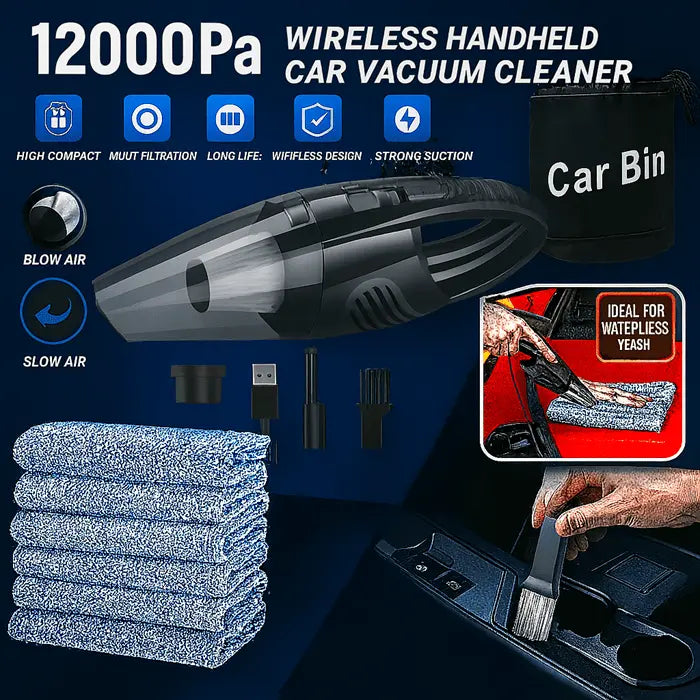 Essential car cleaning tools for parents and pet owners bundled to handle crumbs, spills, and daily messes on the go.