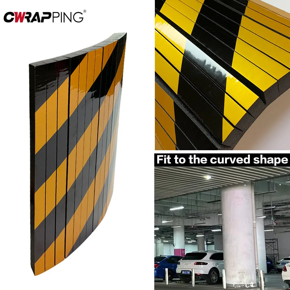 yellow and black bumper installed on garage corner for door protection