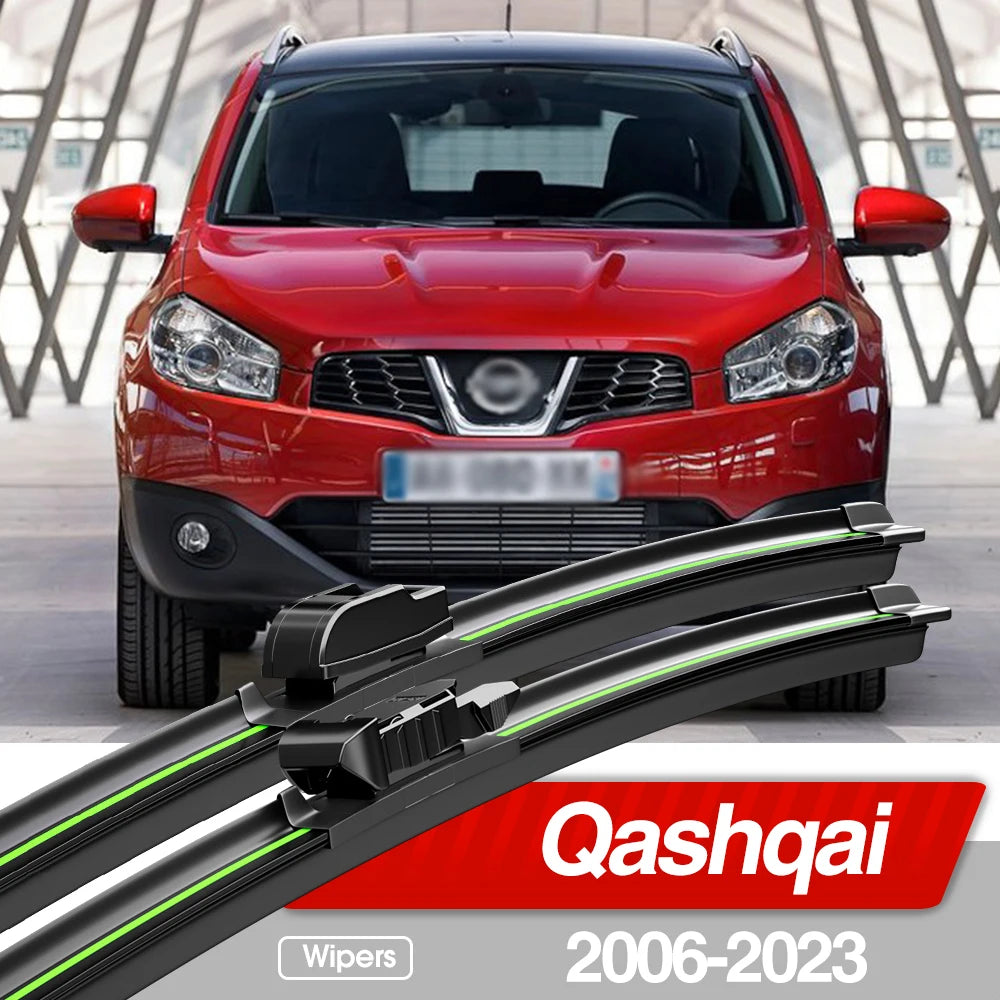 Wiper blades installed on Nissan Qashqai windshield – streak-free performance