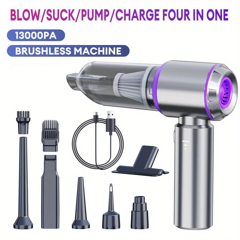 Full 4-in-1 accessory kit for portable vacuum – brush, nozzle, USB charger