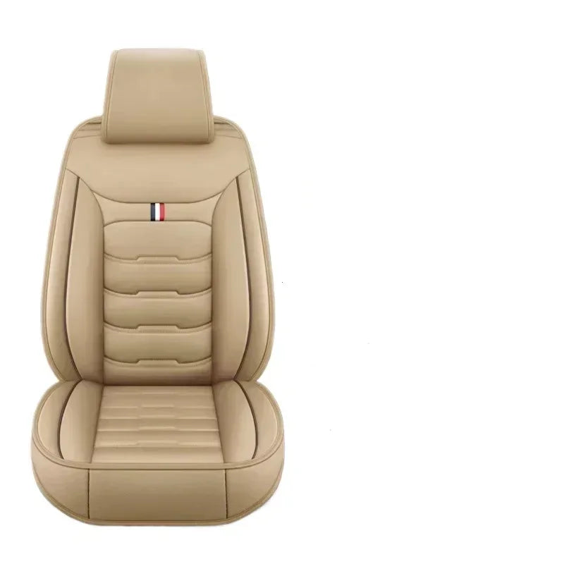 Beige PU leather car seat cover front view on a clean white background