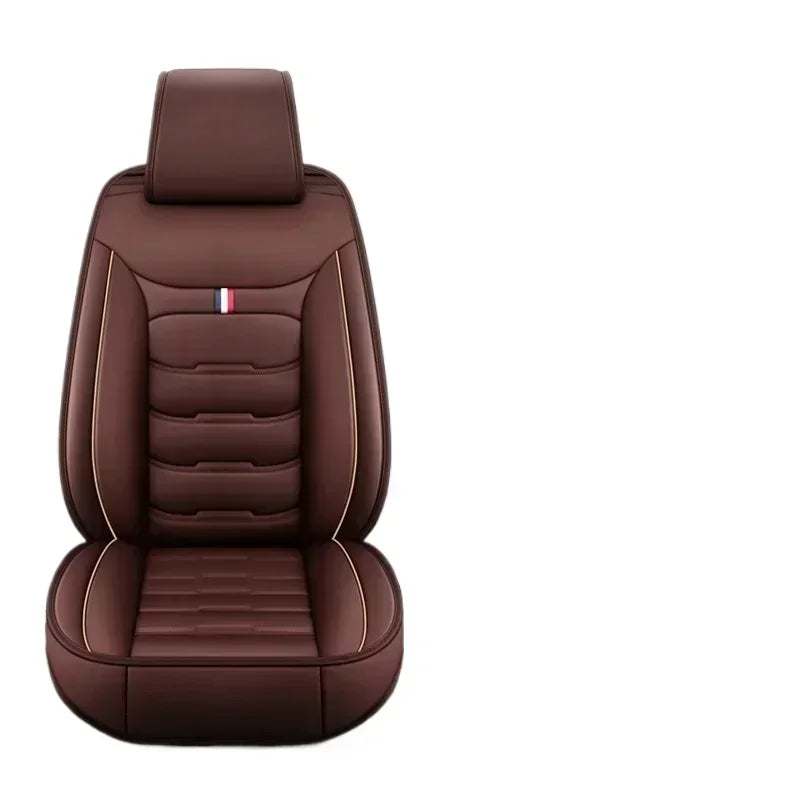 Brown PU leather car seat cover front view on white background