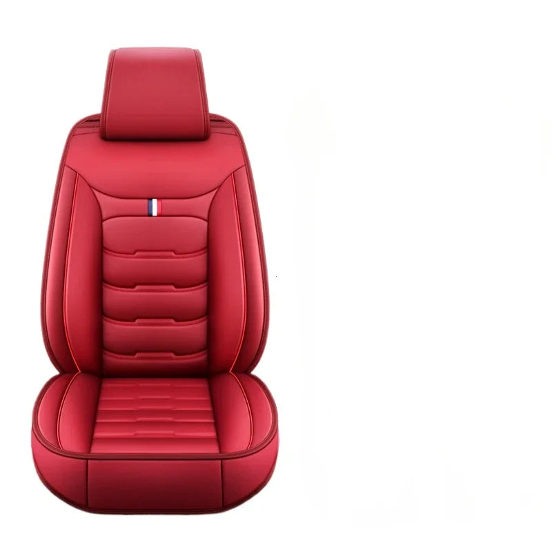Red PU leather car seat cover front view on white background