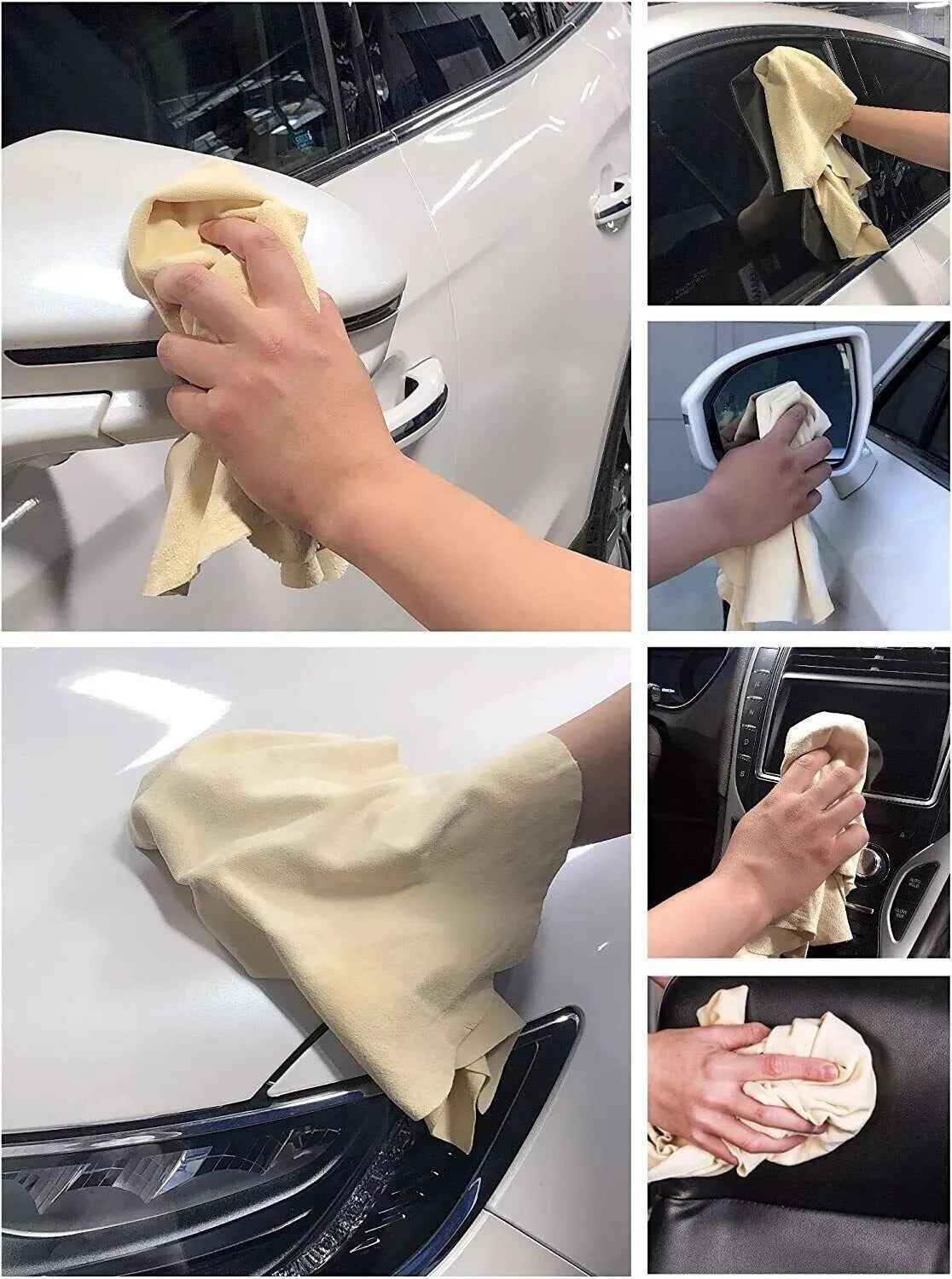Angled view of real chamois towel for car detailing