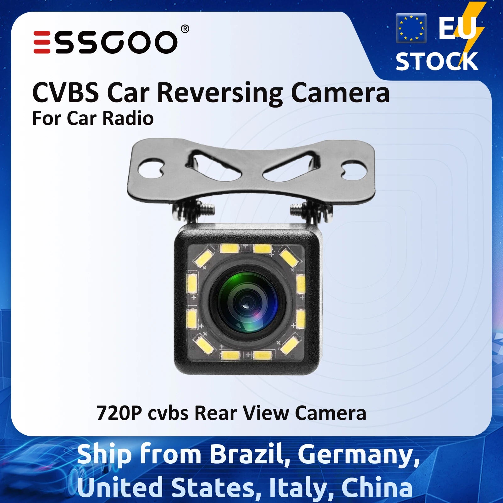 720P rear view backup camera with mounting bracket and waterproof housing