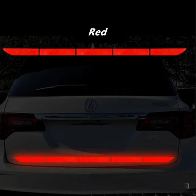 Red reflective rear bumper strip for improved car visibility and night driving safety