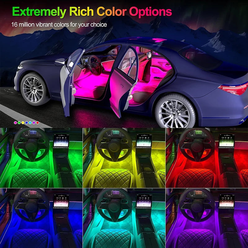 RGB car interior lights showing extremely rich color options across seats and footwell areas
