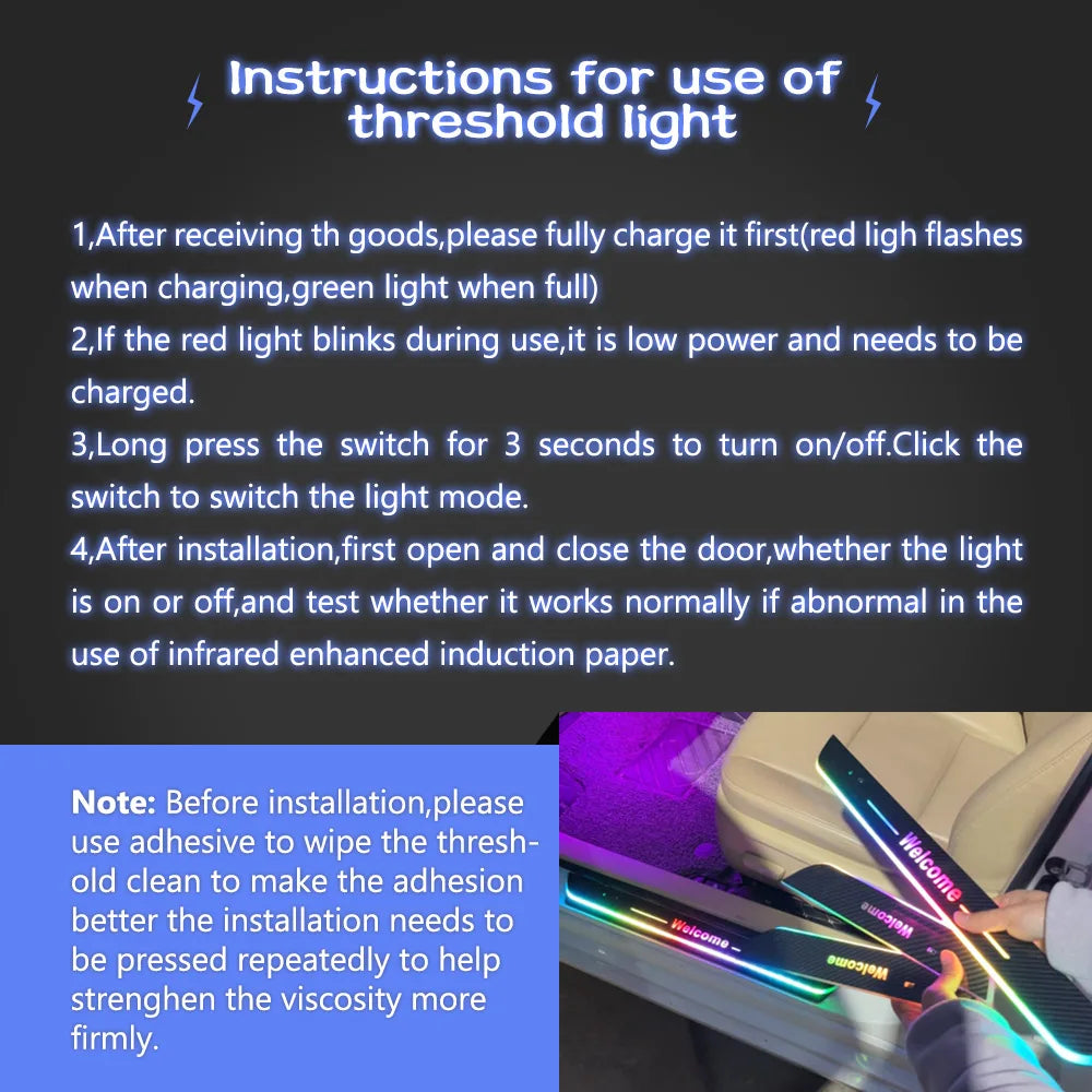 Dream color flowing animation mode of RGB door sill strip in low light