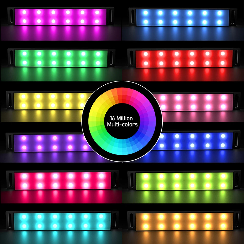 RGB car interior light kit demonstrating 16 million color options with vibrant multi-color output