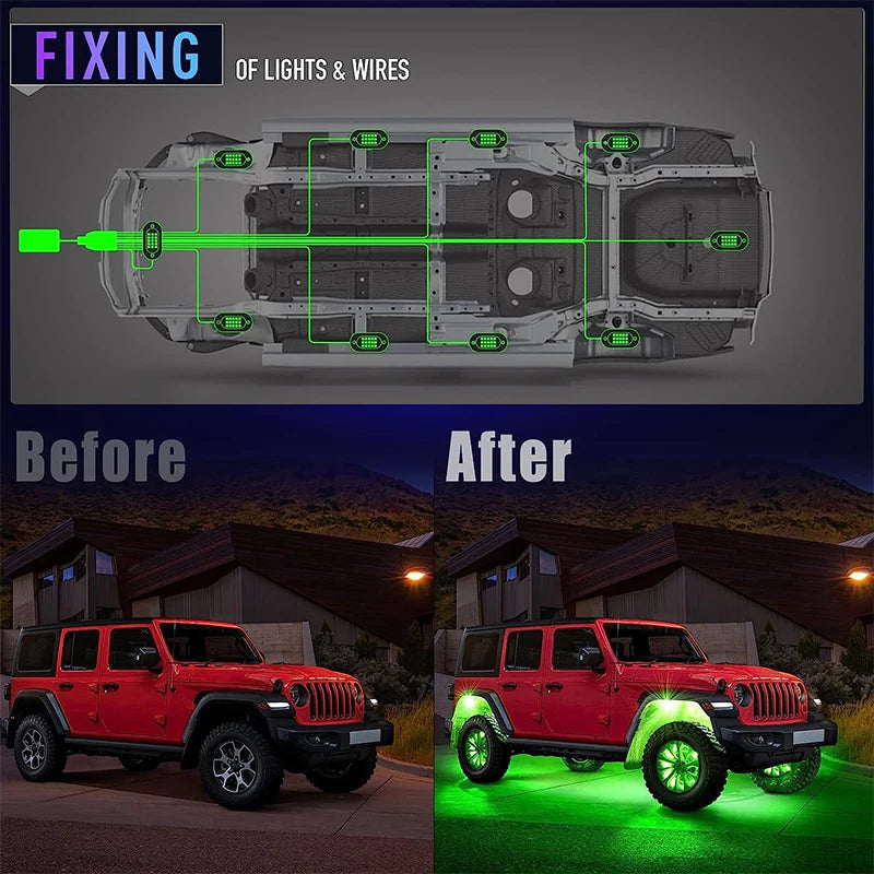 Colorful road illumination from installed RGB underglow LED lights