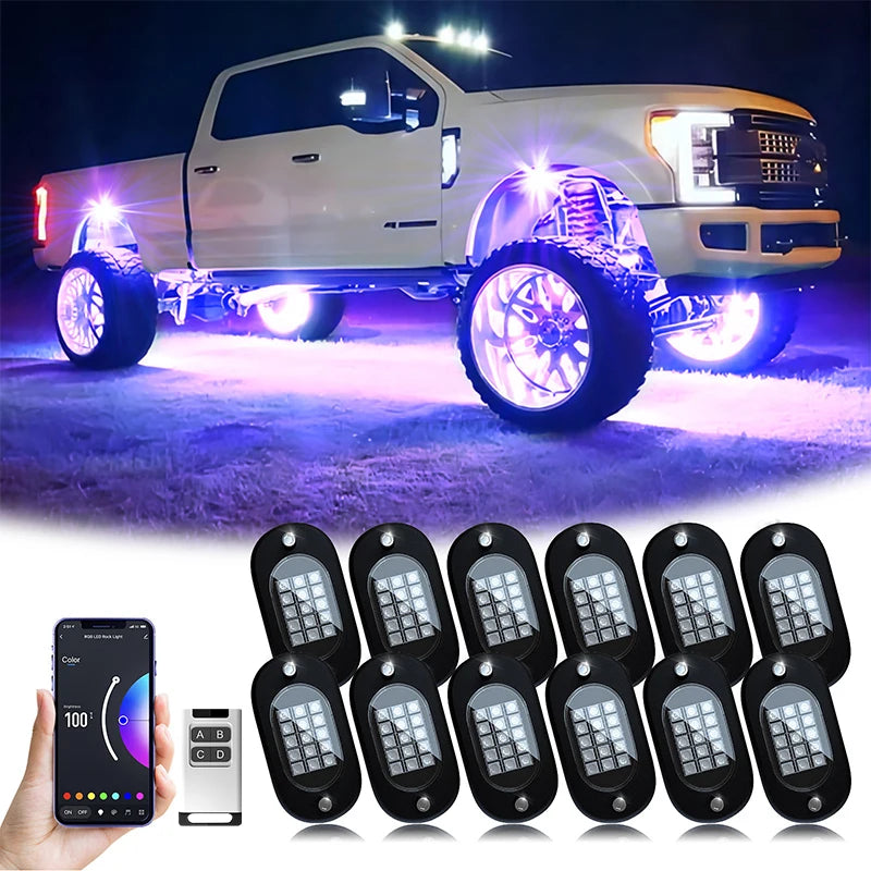 12-pod RGB underglow light kit for car and truck chassis – waterproof LEDs