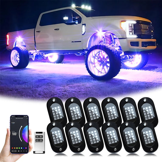 12-pod RGB underglow light kit for car and truck chassis – waterproof LEDs