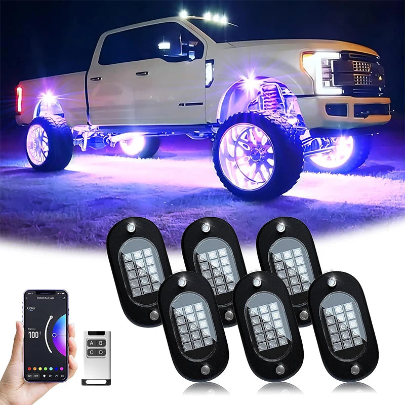 6-pod RGB chassis light kit for cars – wireless control and music sync