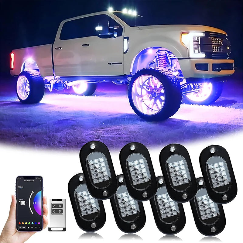 8-pod wireless RGB LED underglow kit for car or truck – smartphone controlled