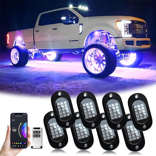 8-pod wireless RGB LED underglow kit for car or truck – smartphone controlled