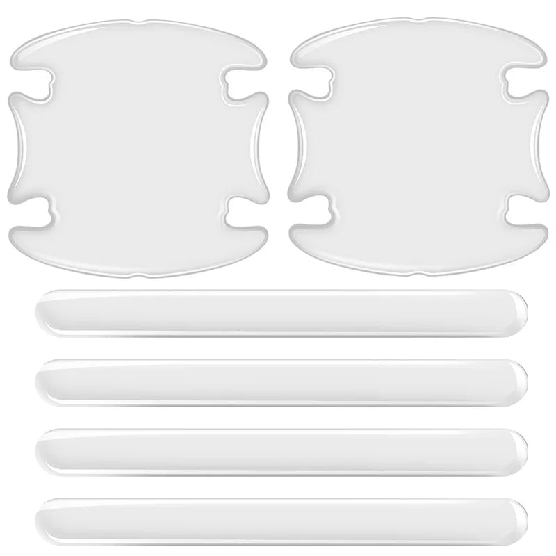 multiple angles of clear door bowl protectors showing universal fit