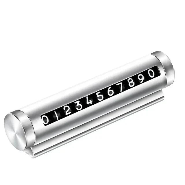 Silver metal car parking number plate with rotating digits for windshield display