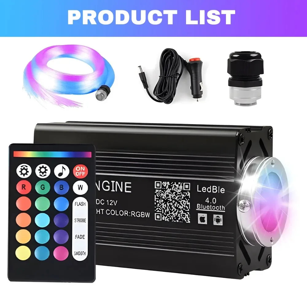 Full kit contents of RGB fiber optic car starlight system with 1000 strands