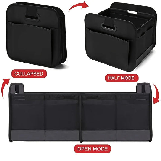 SUV trunk organizer showing front angle with multiple compartments and handles