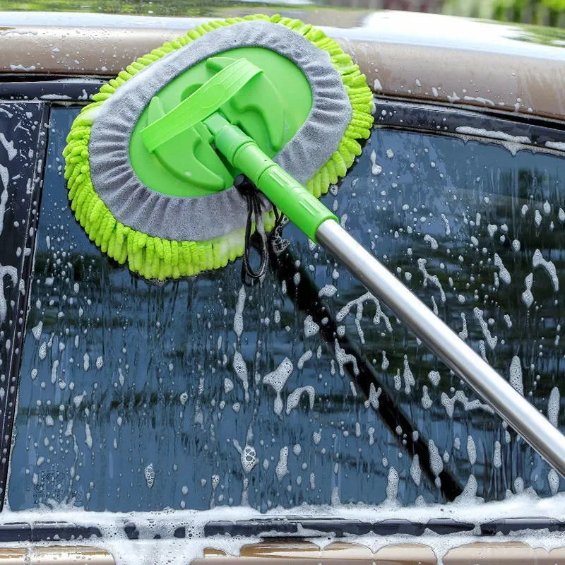 Three-section adjustable handle on car mop – extendable for roof and SUV cleaning
