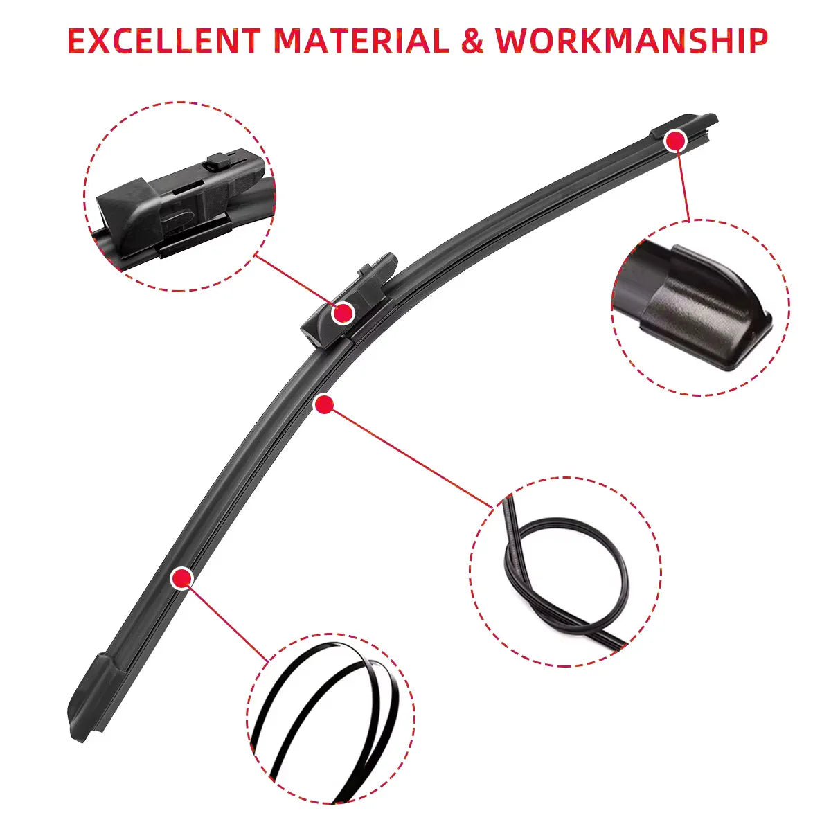Aerodynamic arc design of Toyota C-HR wiper blades for full windshield contact