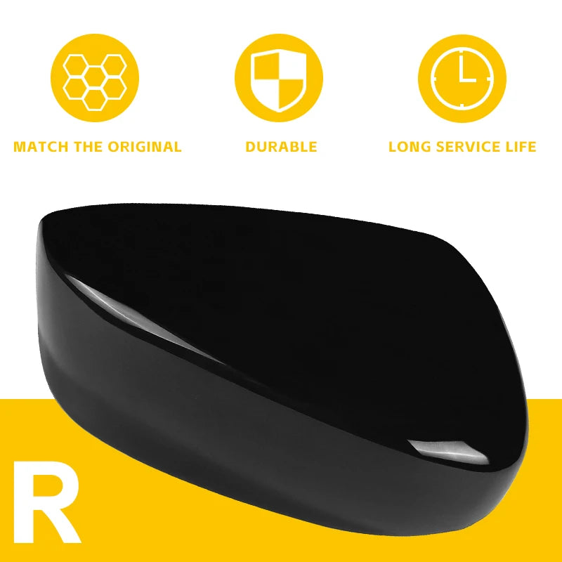 Side angle view of black mirror cover set for Hilux Revo rearview mirrors