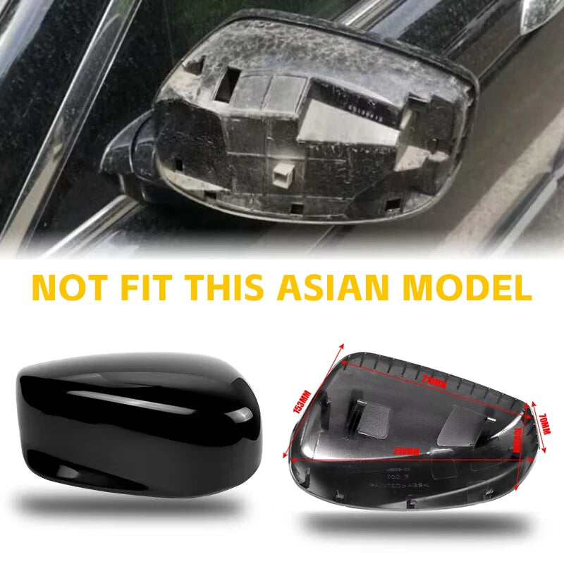 Material and edge detail of black and chrome mirror covers for Toyota Hilux