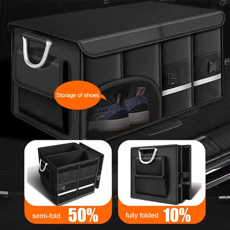 Close-up of durable metal carrying handles stitched into trunk organizer sides