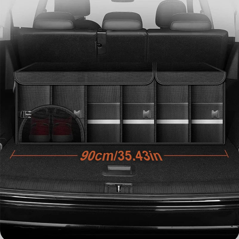 Premium stitching and waterproof material detail of 110L car trunk storage bin