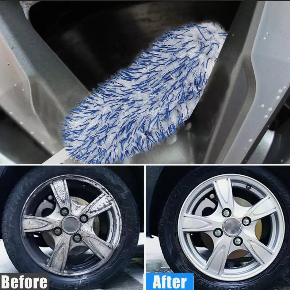 Ergonomic non-slip dual grip handle of car wheel brush for easy control