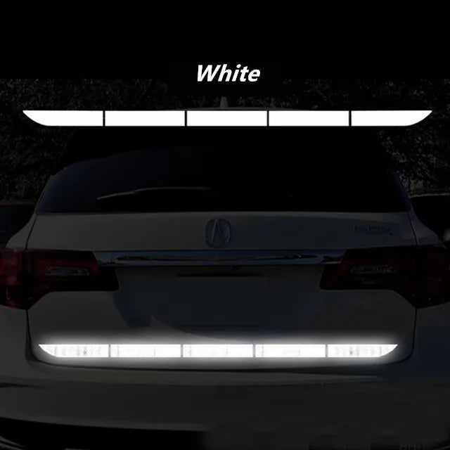 White reflective rear bumper strip for enhanced car visibility and safe night driving