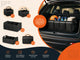 Collapsible car trunk organizers compared — soft felt, PU leather, 600D Oxford fabric, and rigid bin types arranged in a car trunk