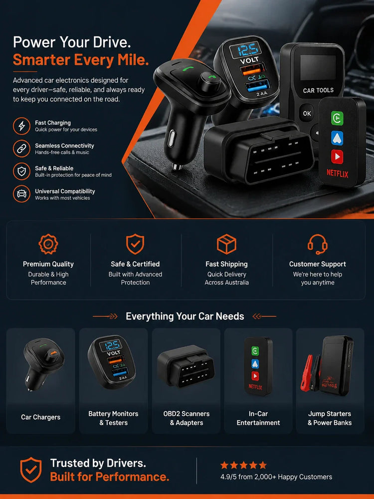 Car electronics – smart 12V battery charger, wireless CarPlay adapter, 720P backup camera, and portable jump starter from Autixio