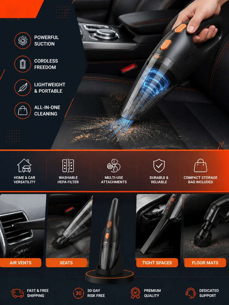 Cordless handheld car vacuum cleaners from 12000Pa to 29000Pa — USB rechargeable brushless models for car interior detailing from Autixio