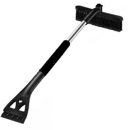 3-in-1 detachable snow brush and ice scraper in black – extendable foam grip handle, black bristle brush head, and ice scraper on white background