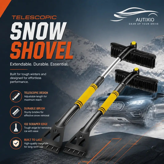Autixio 3-in-1 telescopic snow brush and ice scraper – extendable, durable brush head, ice scraper edge, built for tough winters