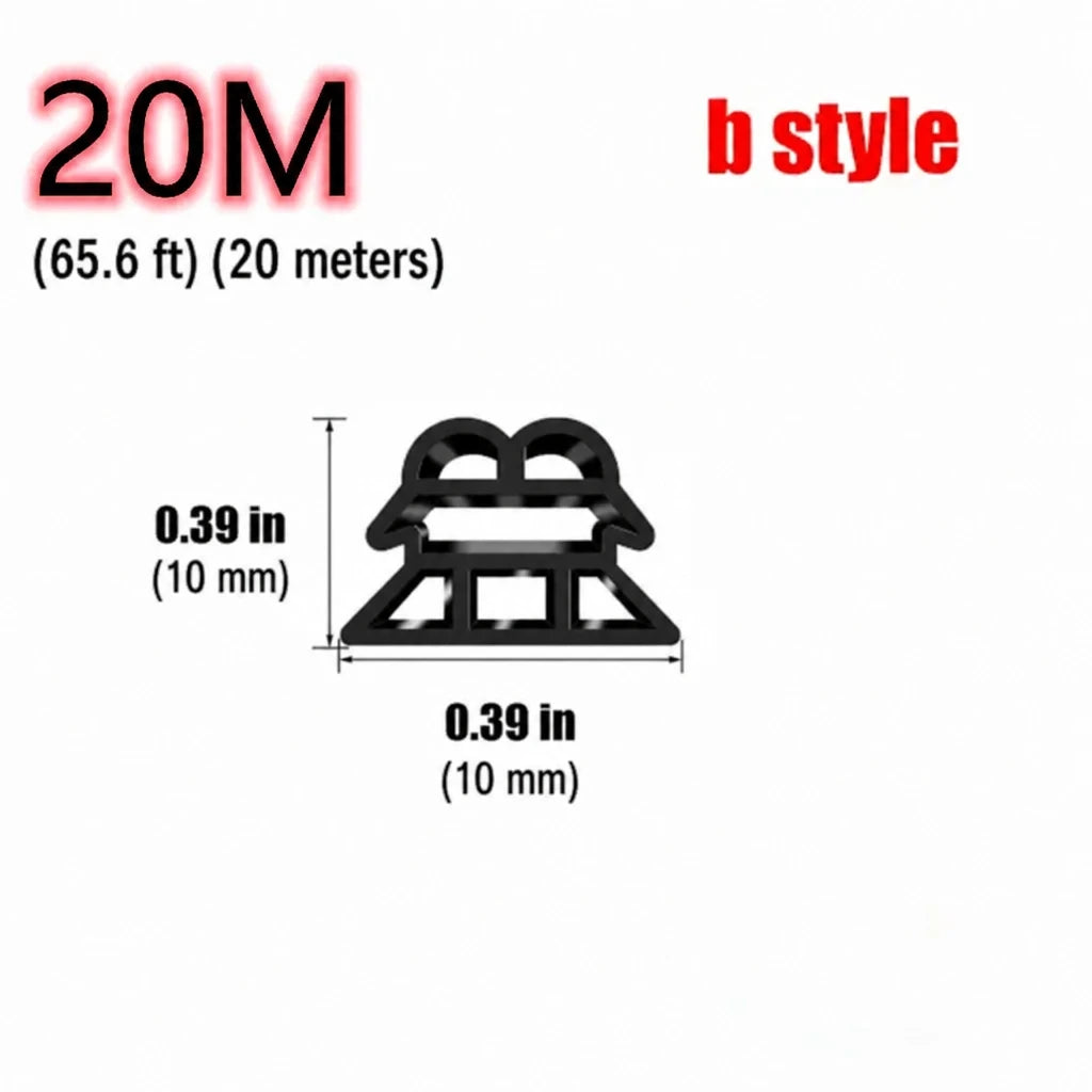Black 3-layer hollow rubber car door seal strip B-style cross-section diagram showing 10mm x 10mm dimensions for 20M 65.6ft length