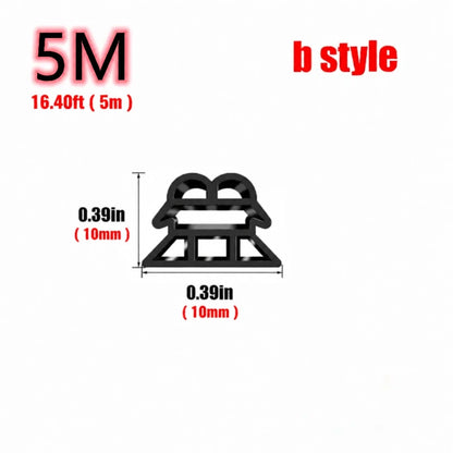 Black 3-layer hollow rubber car door seal strip B-style cross-section diagram showing 10mm x 10mm dimensions for 5M 16.4ft length